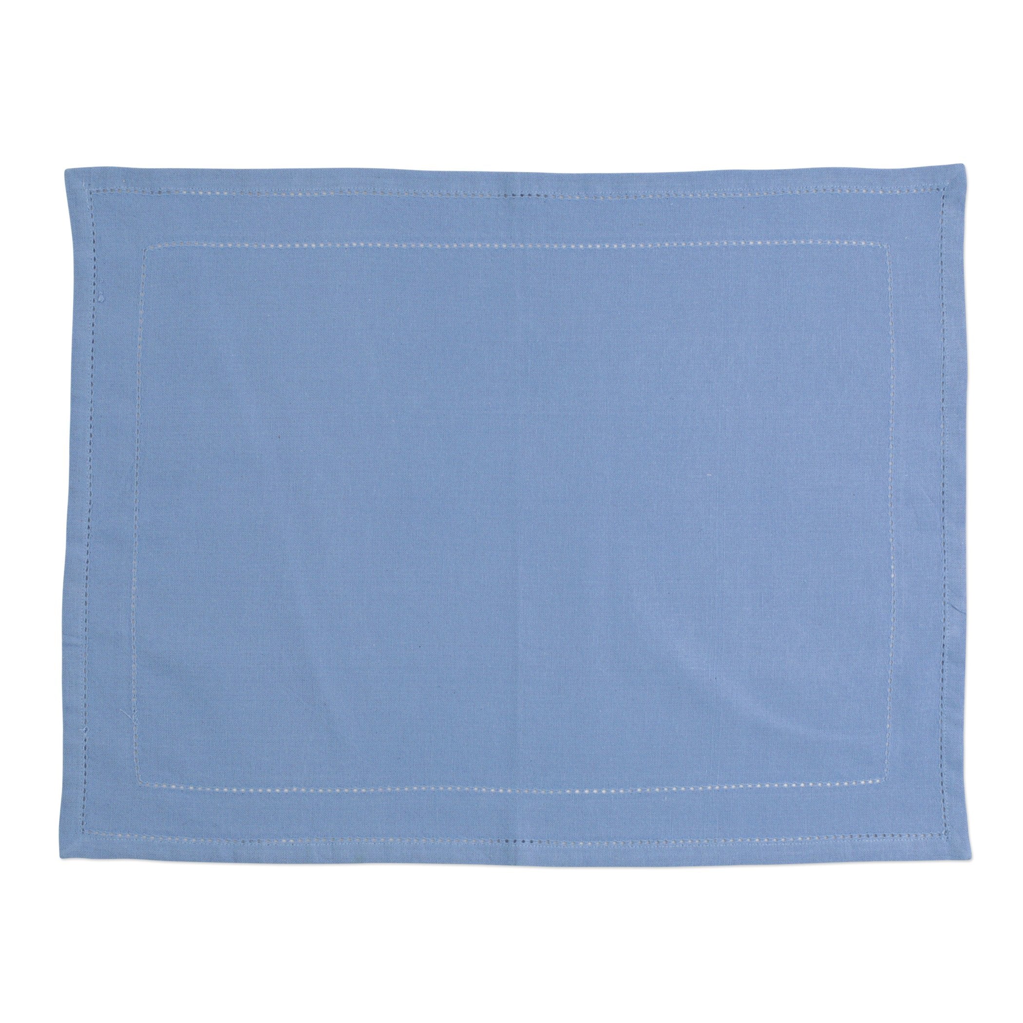 Cotone Linens Cornflower Blue Placemats with Double Stitching - Set of 4