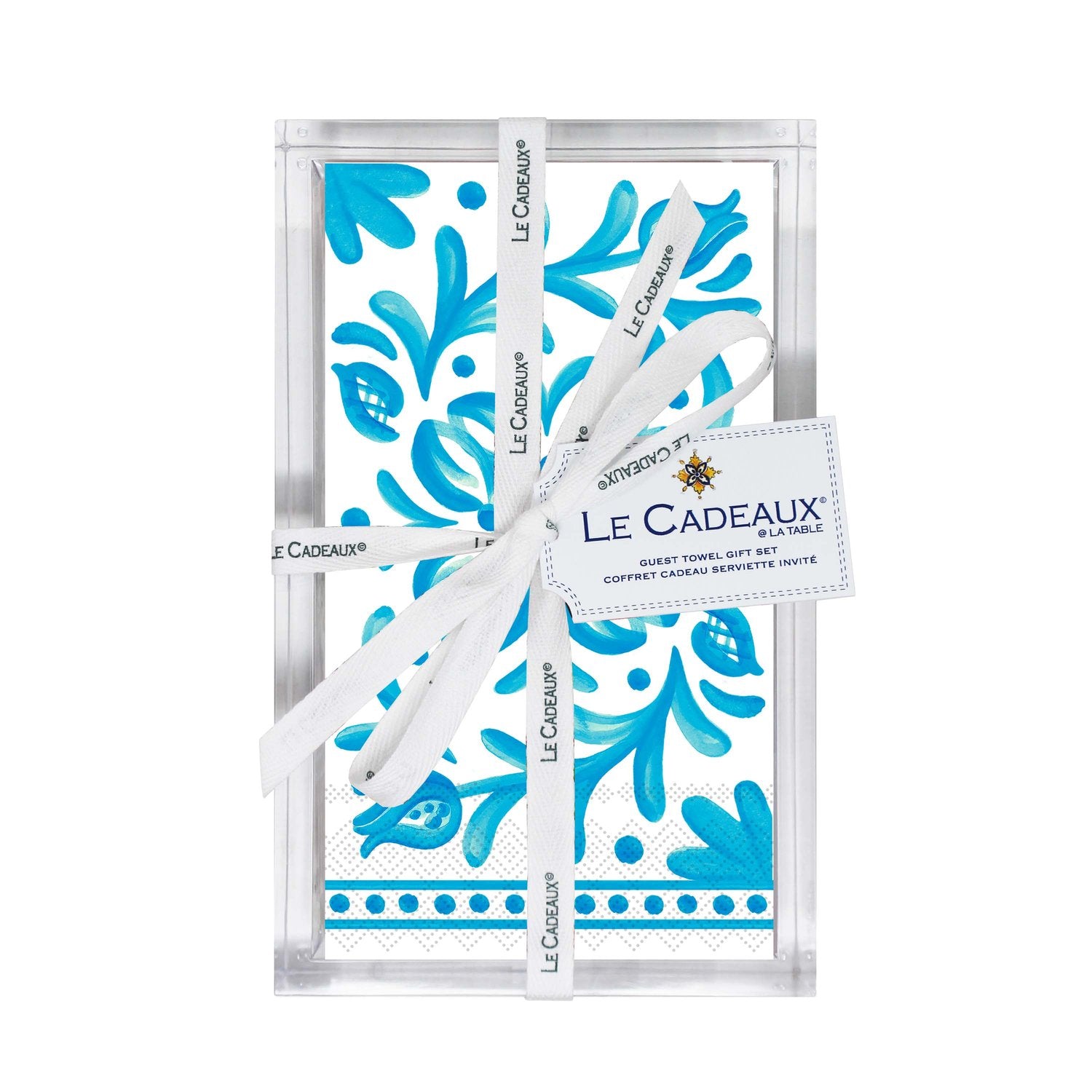 Sicily Teal Guest Napkin and Acrylic Holder Set