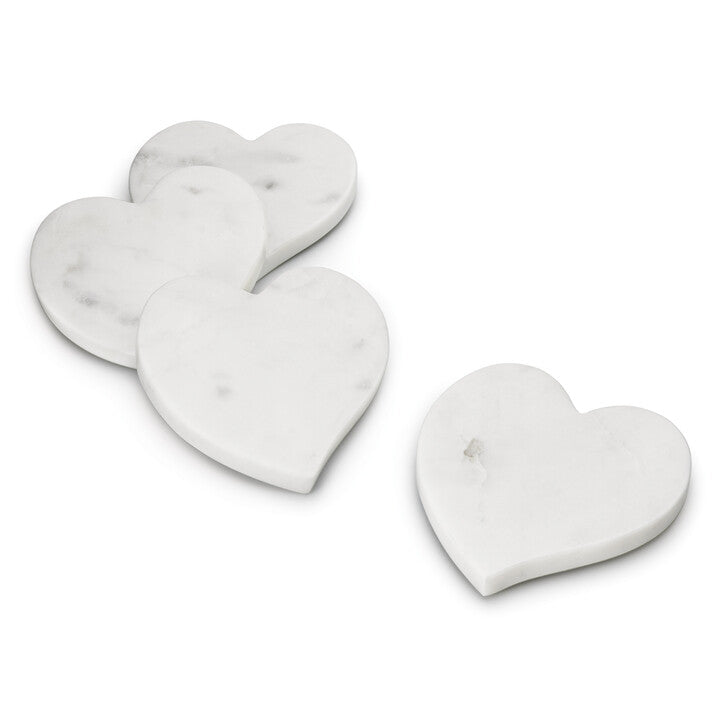 White Marble Heart Coasters - Set of 4