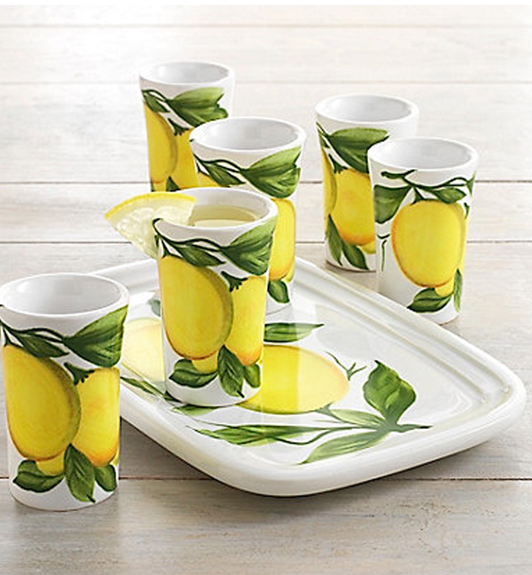 Limoncello Set with 6 Ceramic Glasses and Tray