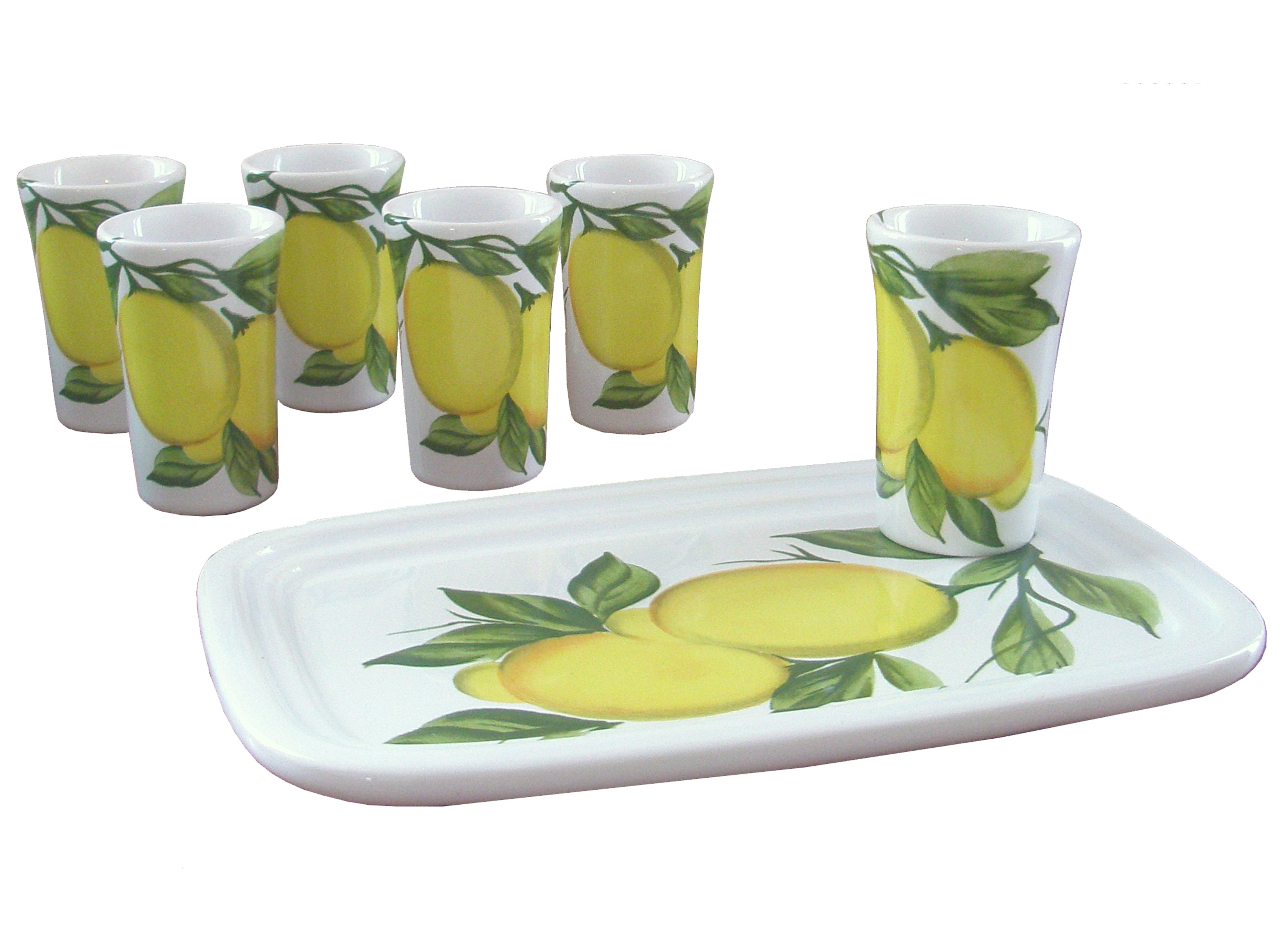 Limoncello Set with 6 Ceramic Glasses and Tray