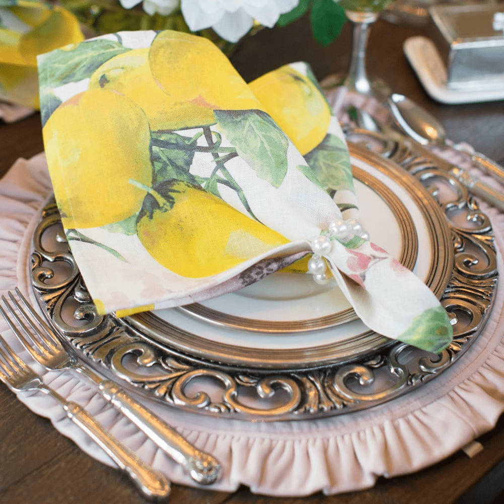 Watercolor Lemon Linen Napkin Set