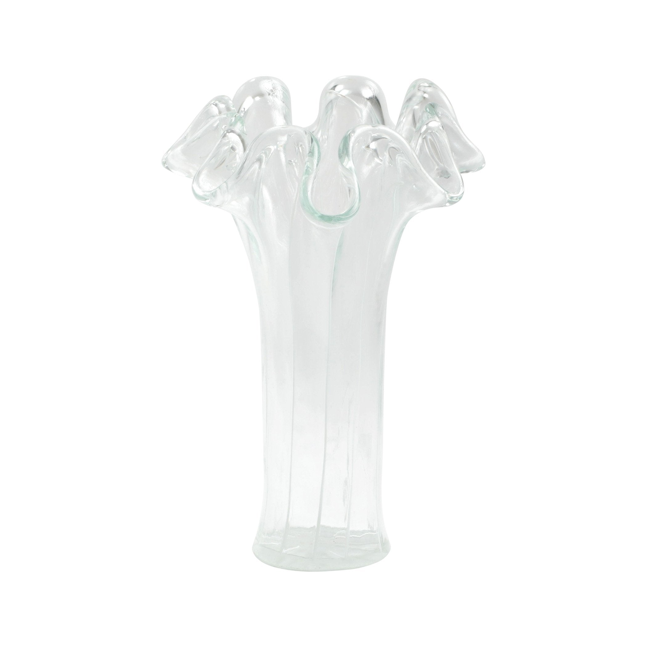 Onda Glass Clear with White Lines Short Vase