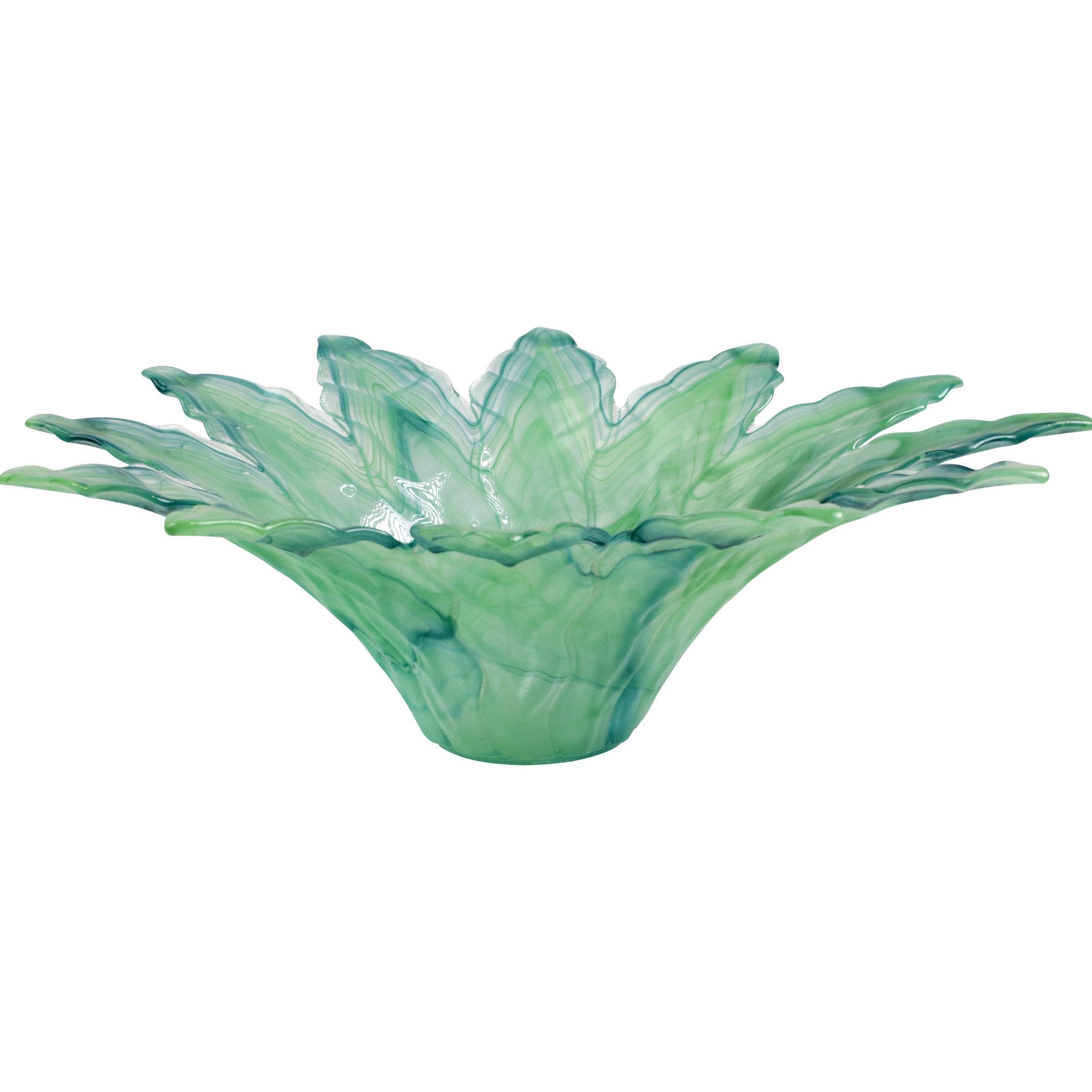 Onda Glass Green Leaf Large Centerpiece