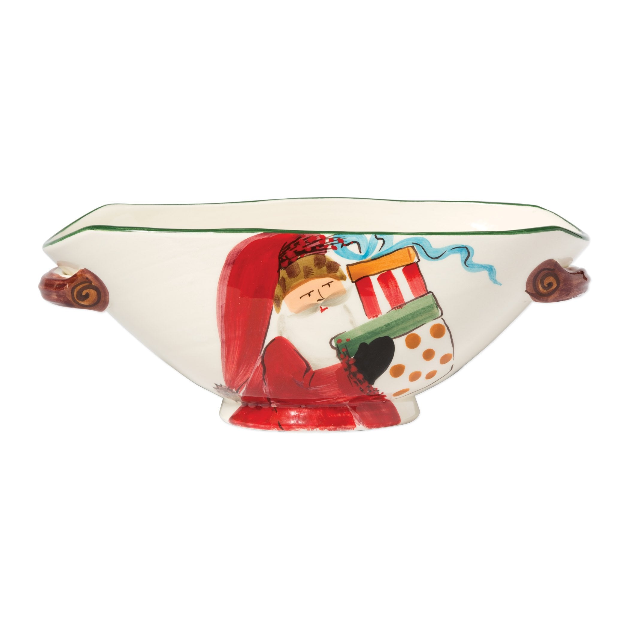 Old St. Nick Handled Oval Bowl w/ Presents