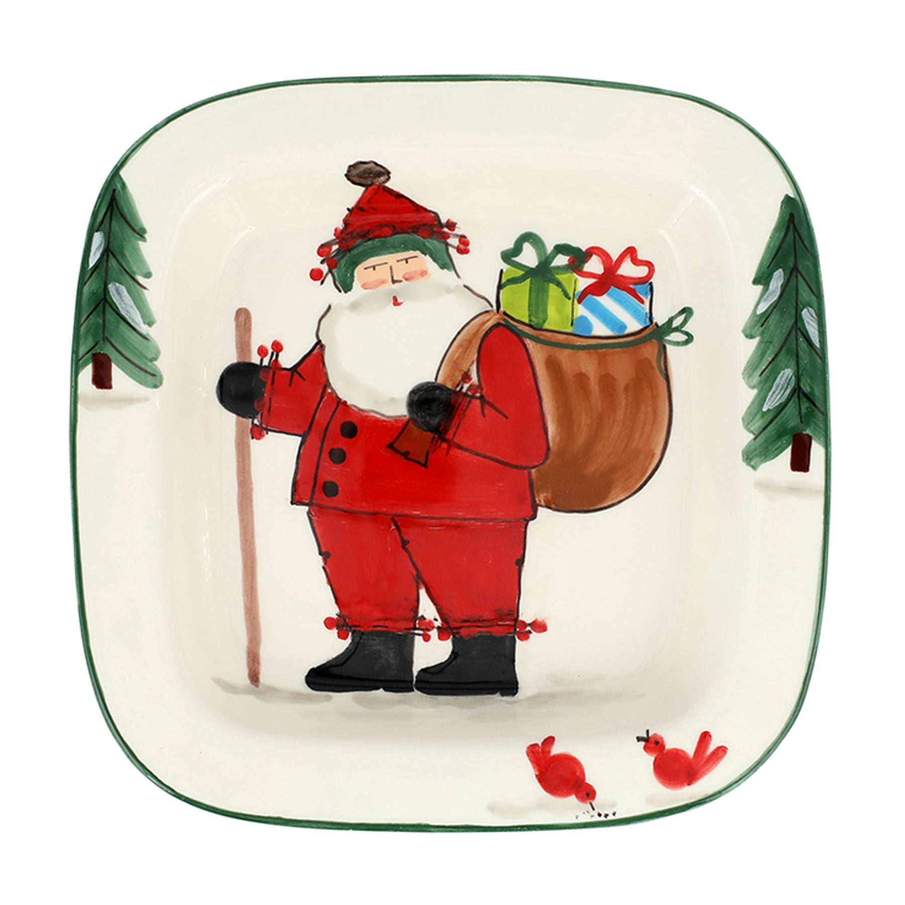 Old St. Nick Small Rimmed Square Platter with Gifts
