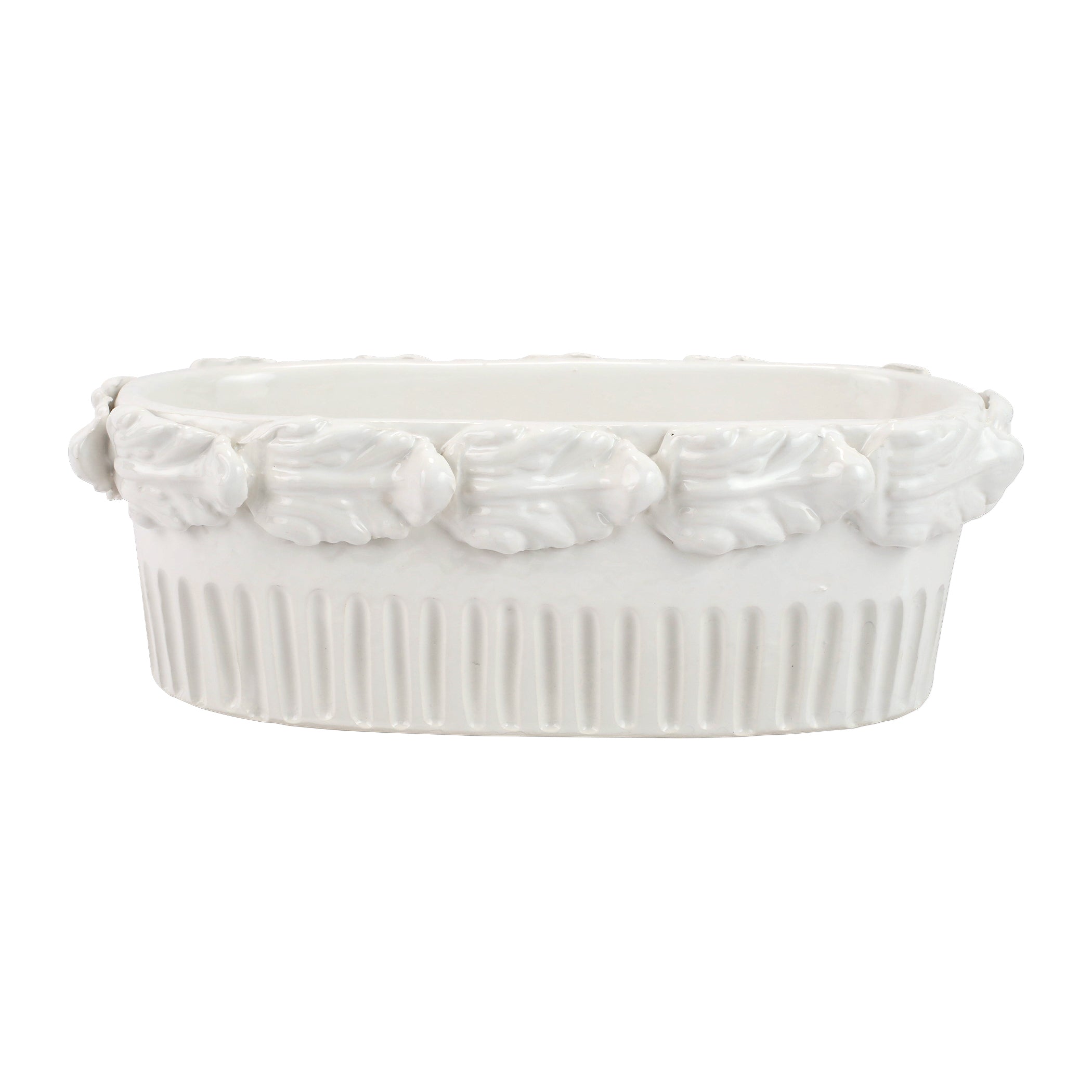 Rustic Garden White Acanthus Leaf Oval Planter