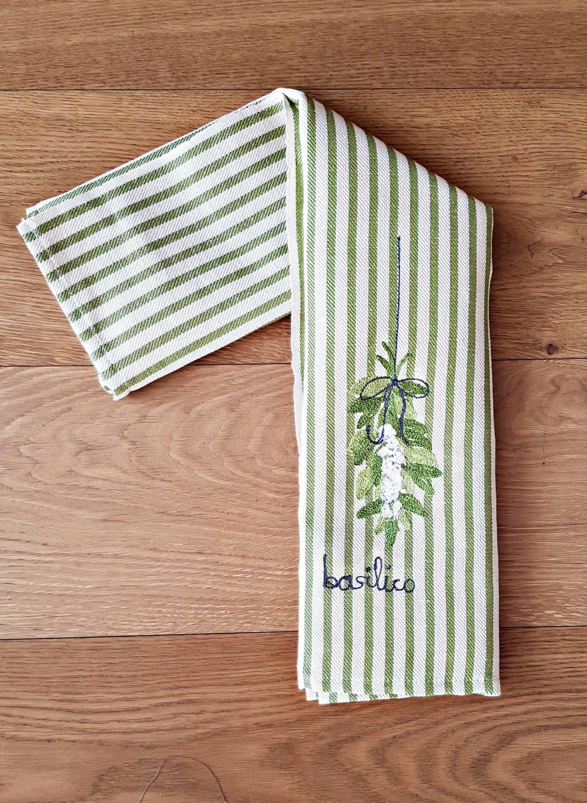 Embroidered Kitchen Towels - Basil