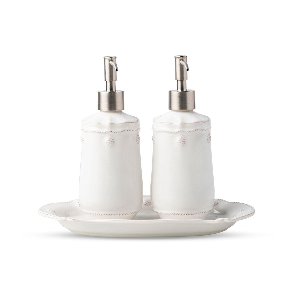 Berry & Thread Whitewash 
3pc Kitchen Essentials Set 
(2) Soap/Lotion Dispenser & Tray