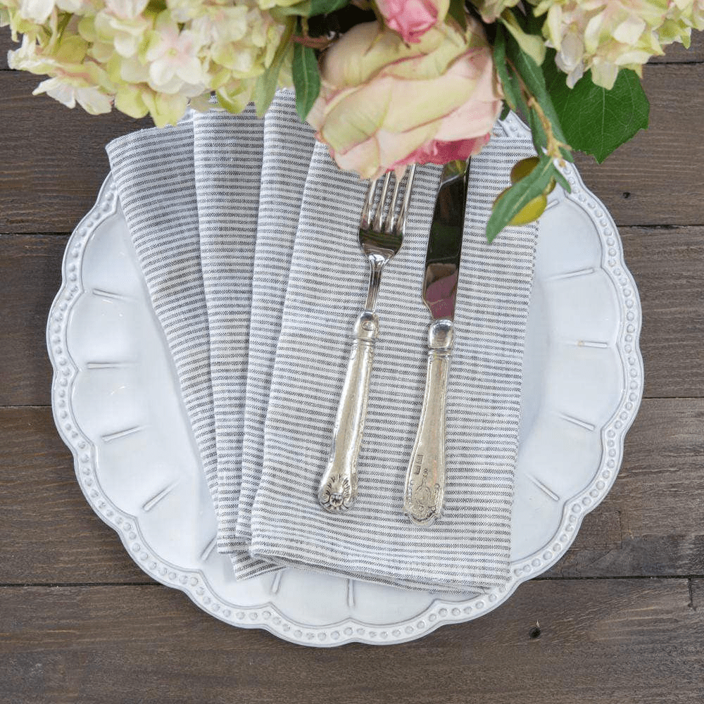 Washed Linen Napkin Set - Grey Pinstripe