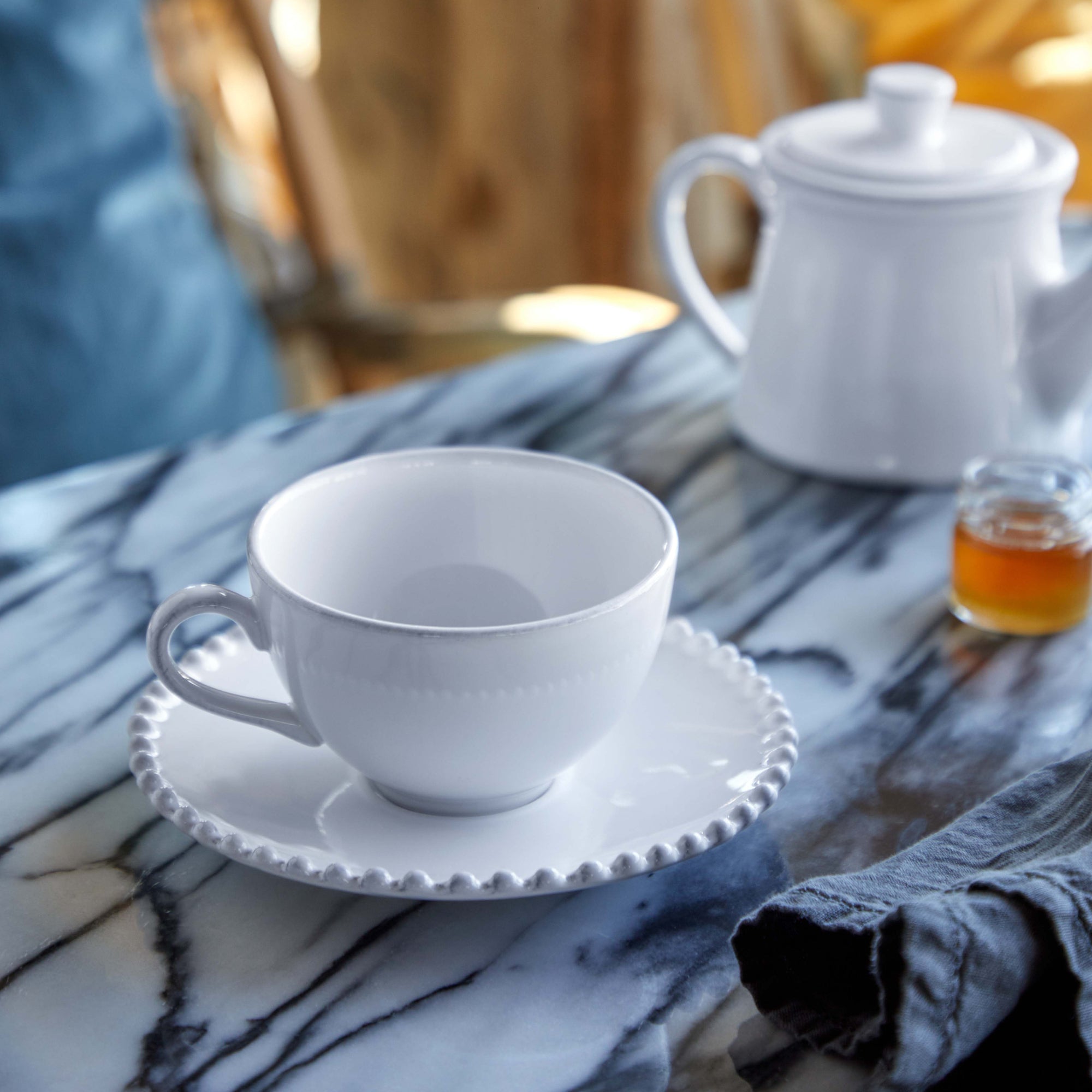 Pearl Tea Cup and Saucer 8 oz. White