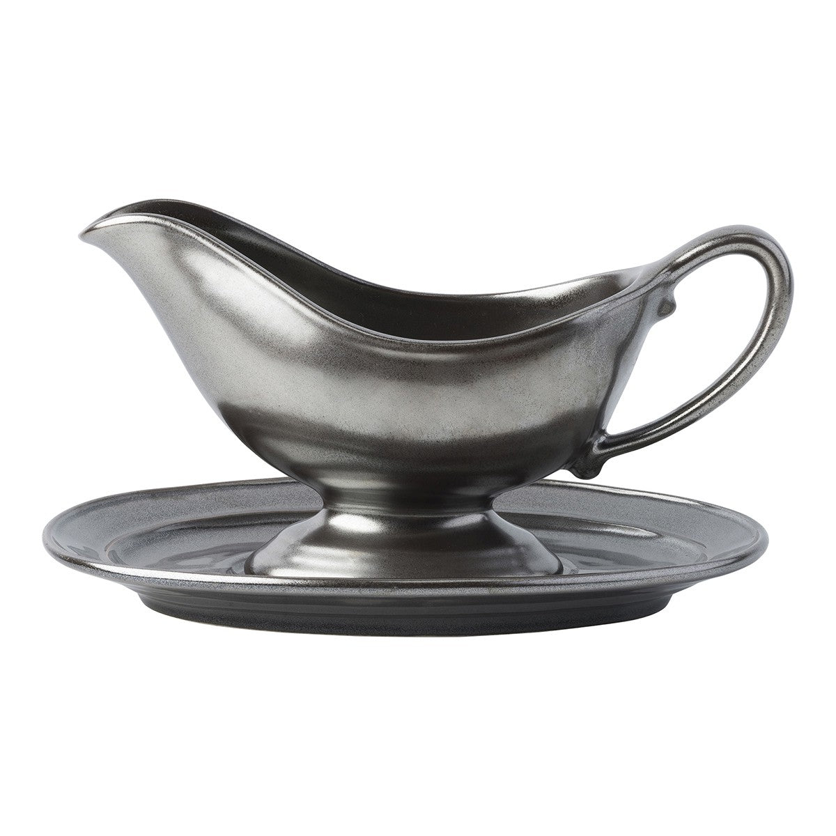 Pewter Stoneware Sauce Boat and Stand