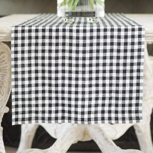 Black Checkered Linen Table Runner 17" Wide